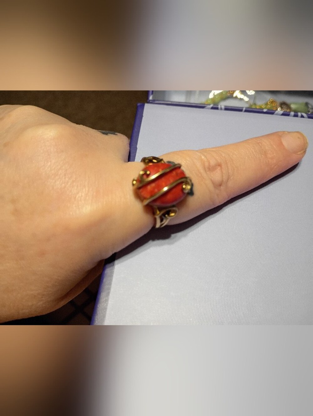Size 9 Gorgeous Samuel Benham Coral Ring 18k Gold Over 925 Silver